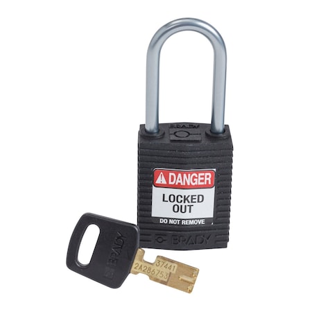 Compact SafeKey Key Retaining Nylon Padlock 1.5 In Aluminum Shackle KD Black 1PK